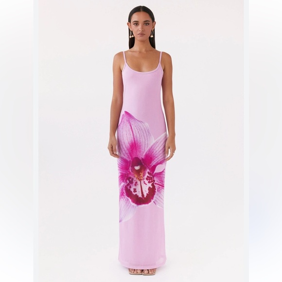 Peppermayo Bad News Mesh Maxi Dress Pink Magnolia Floral Size US 2 XS - Picture 1 of 7